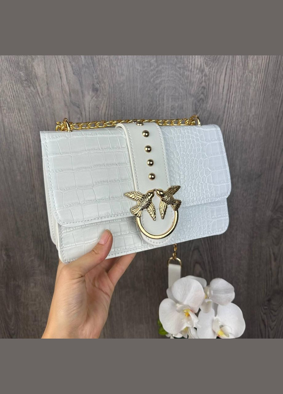 Женская сумочка клатч на цепочке рептилия лаковая Белый с золотом No Brand (298997872)