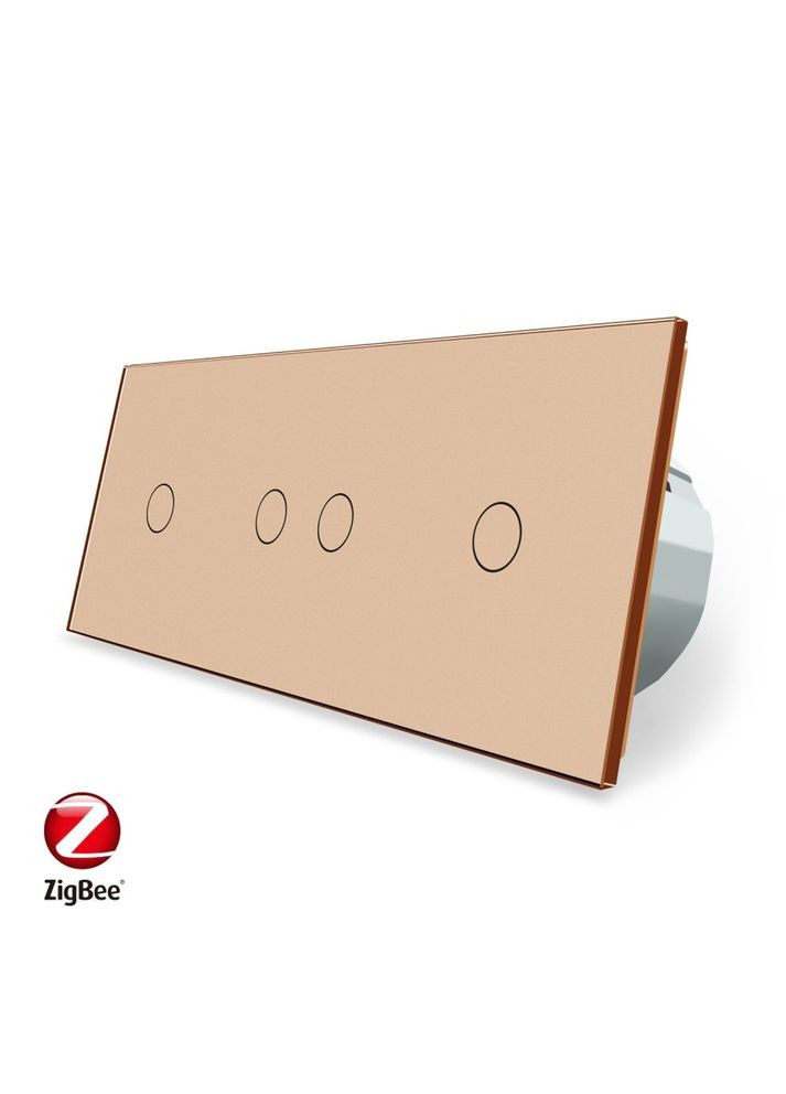 Розумний сенсорний ZigBee вимикач 4 сенсора (1-2-1) золото скло (VL-C701Z/C702Z/C701Z-13) Livolo (370984976)