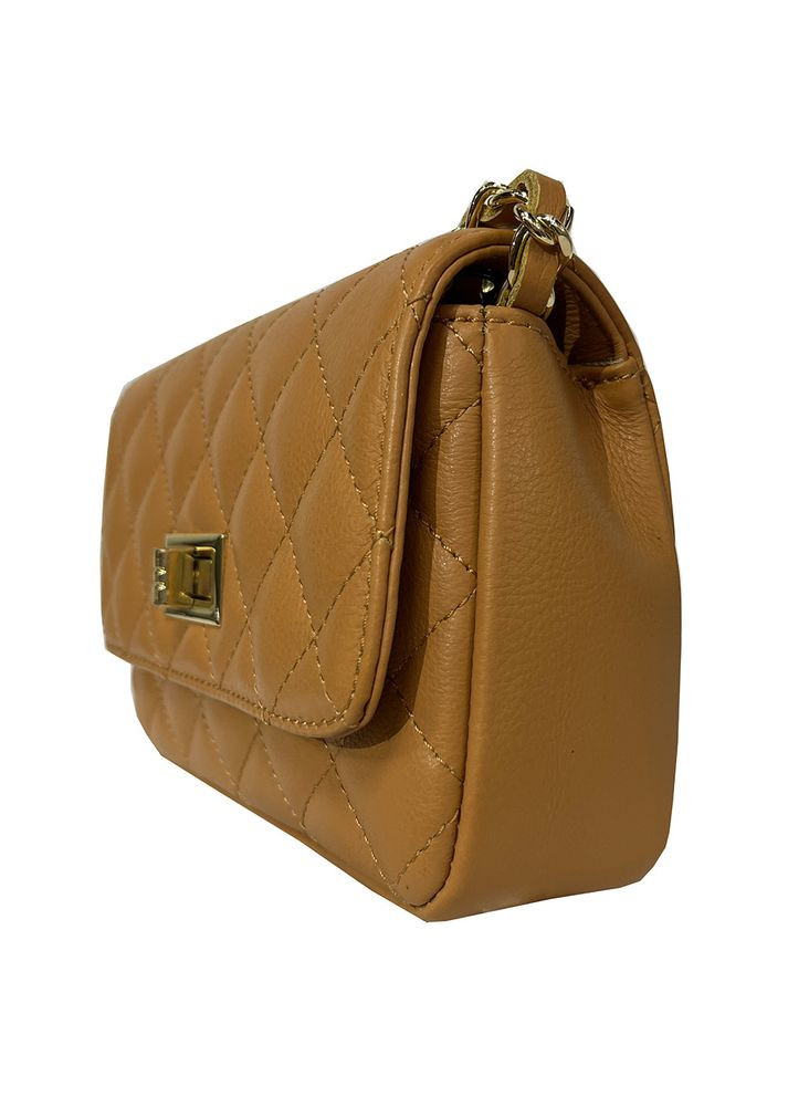 Сумка жіноча шкіряна карамальна кросбоді шанелька маленька італійська (Д/Ш/В) 19/6/12(см) Felicita (336377751)