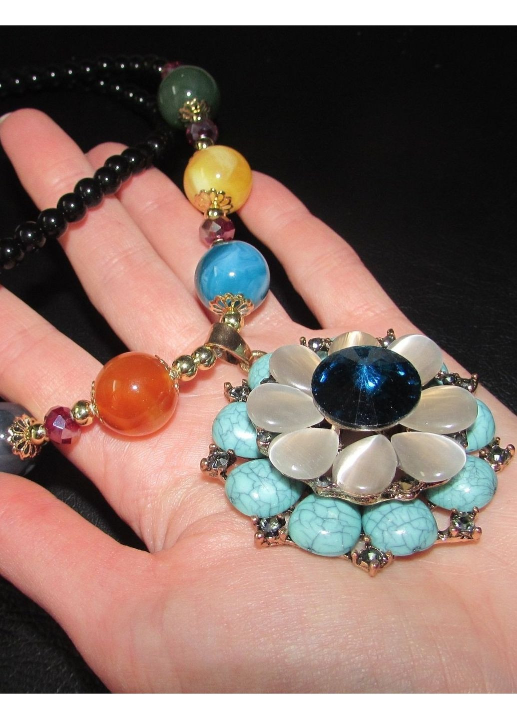 Ошатні довгі намиста, кольє квітка з камінням, 2733 Fashion Jewelry (353827926)