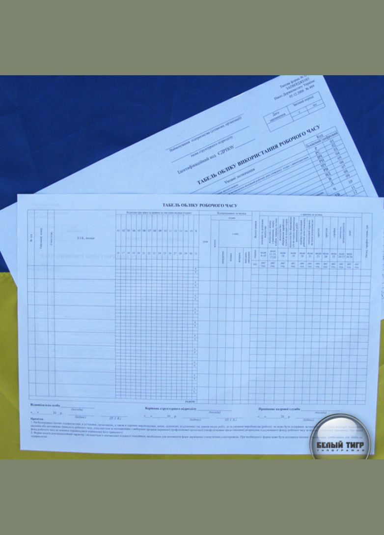 Табель обліку використання робочого часу, офс., А3, 1+1, Ф-ма П-5 поштучно Білий Тигр (322576737)