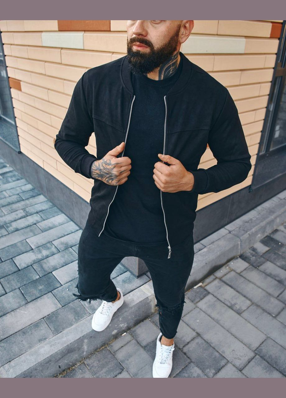 Чорна демісезонна куртка бомбер весна-осінь матеріал замша No Brand