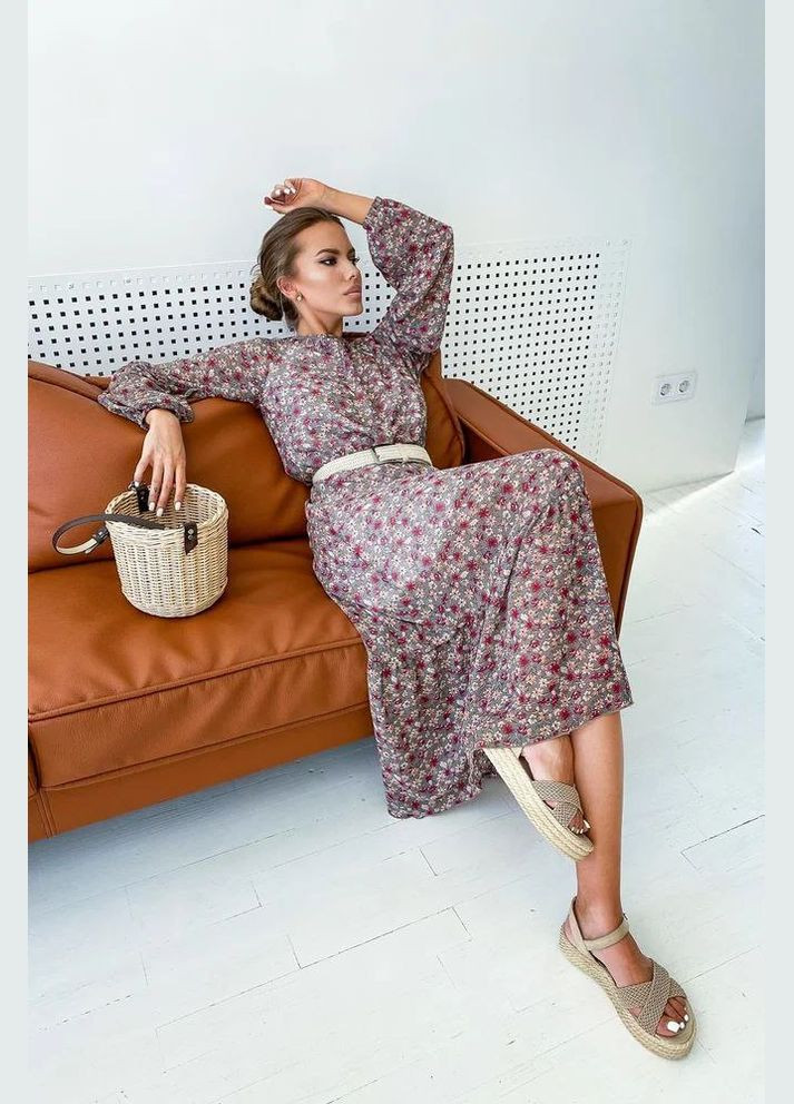 Сіра повсякденний, кежуал сукня з пишною спідницею Seventeen з квітковим принтом