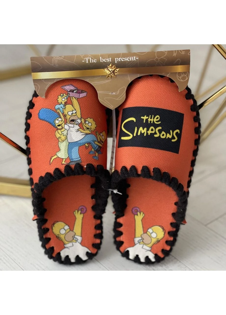 Оранжевые тапочки домашние мужские the simpsons войлочные, комнатные тапки подарок No Brand