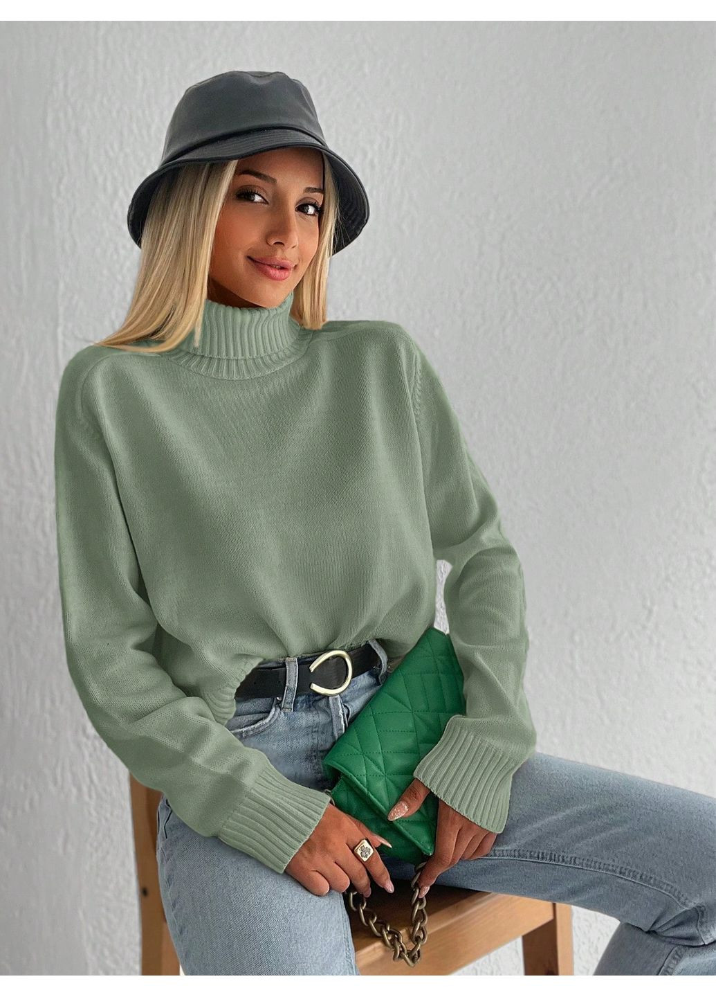 Мятный демисезонный свитер SHEIN