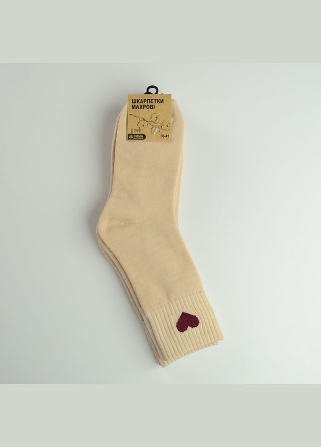 Бежевые теплые носки женские классические из сердечком однотонные высокие 36-41 бежевый GM Textile (308270884)