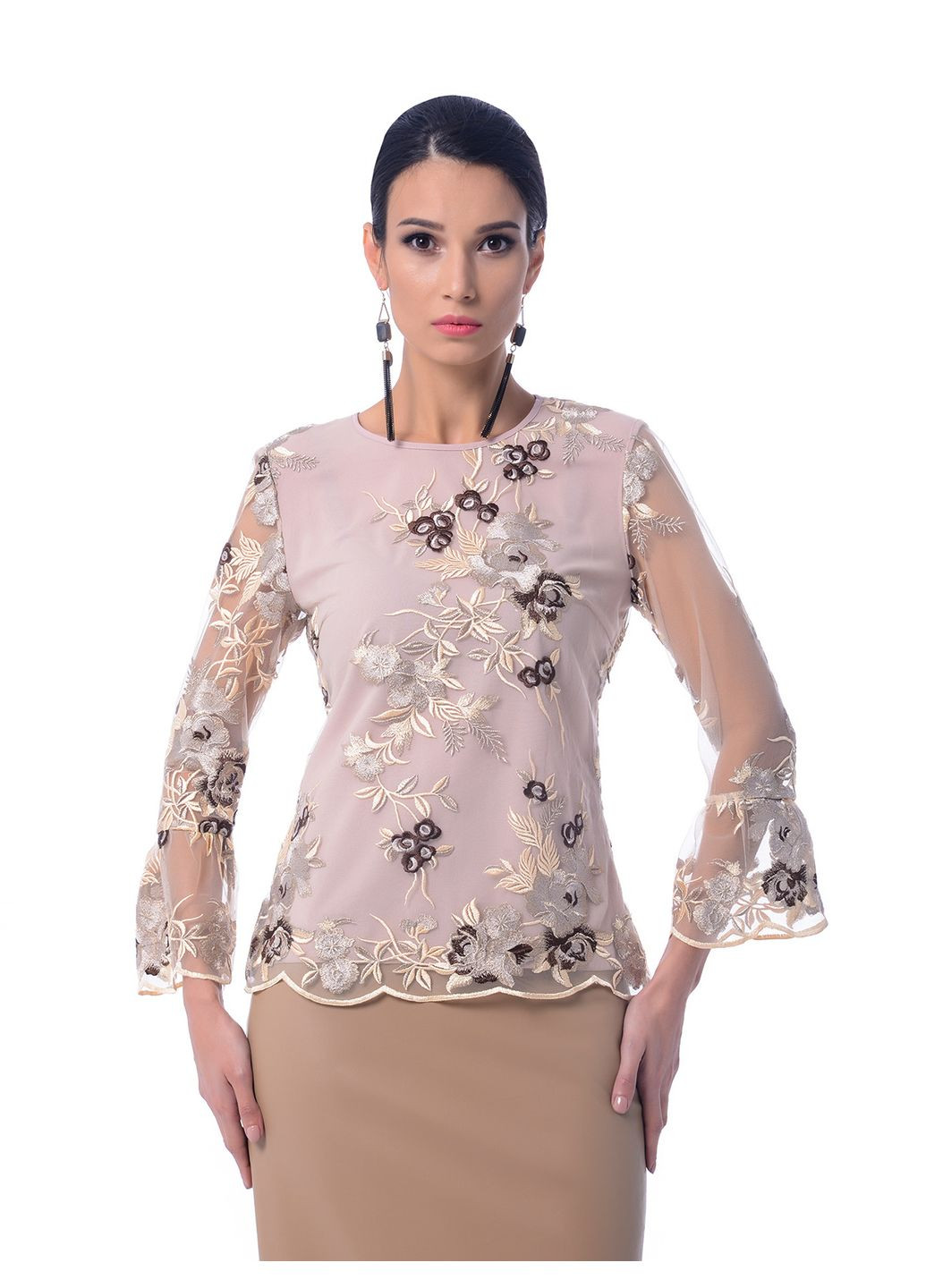 Комбінована напівпрзора блуза декорована вишивкою - ua44 / eu38 Iren Klairie