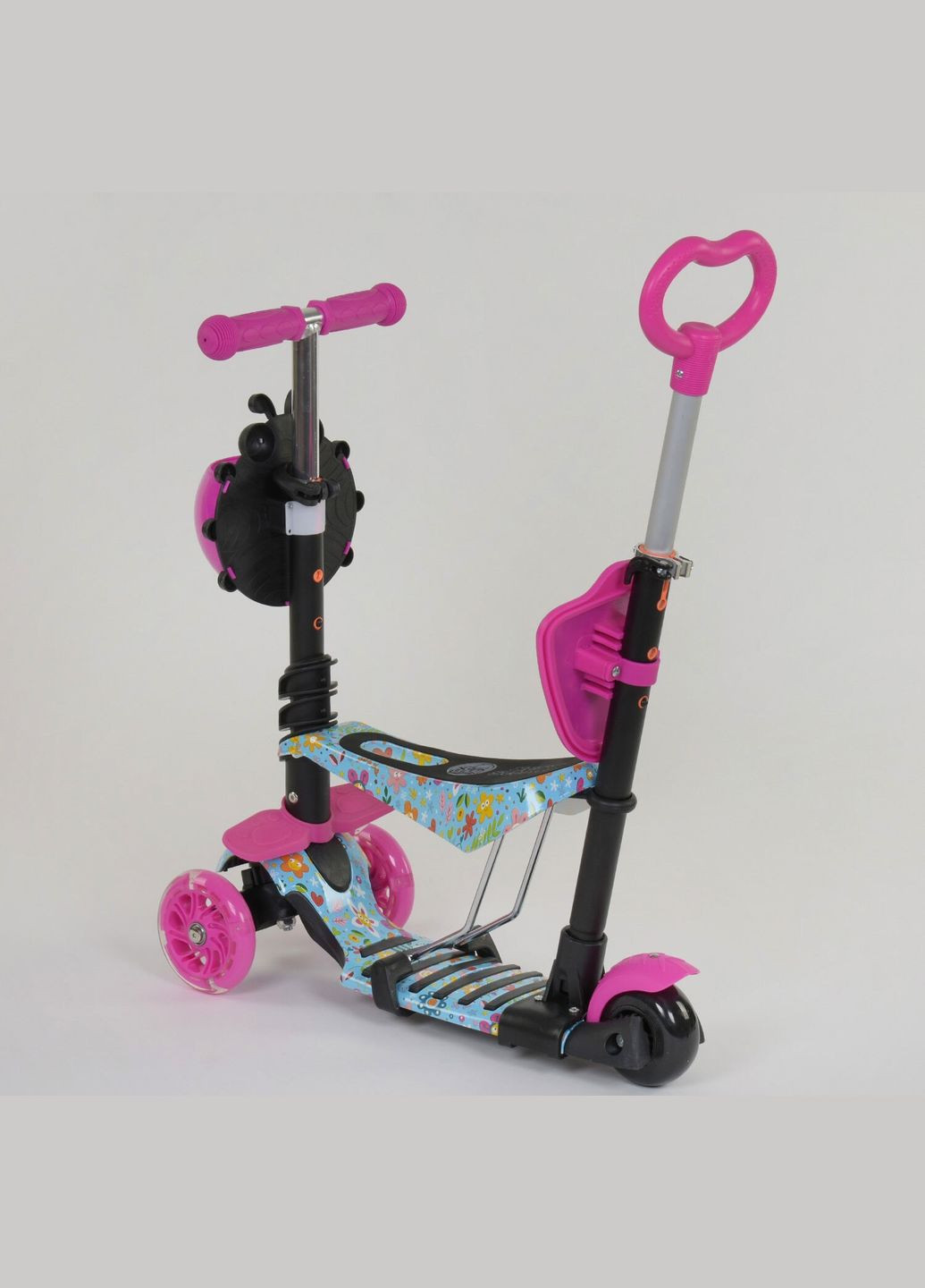 Детский самокат 5 в 1 26901. Абстракция, PU колёса, подсветка в колесах. Розовый Best Scooter (279928554)