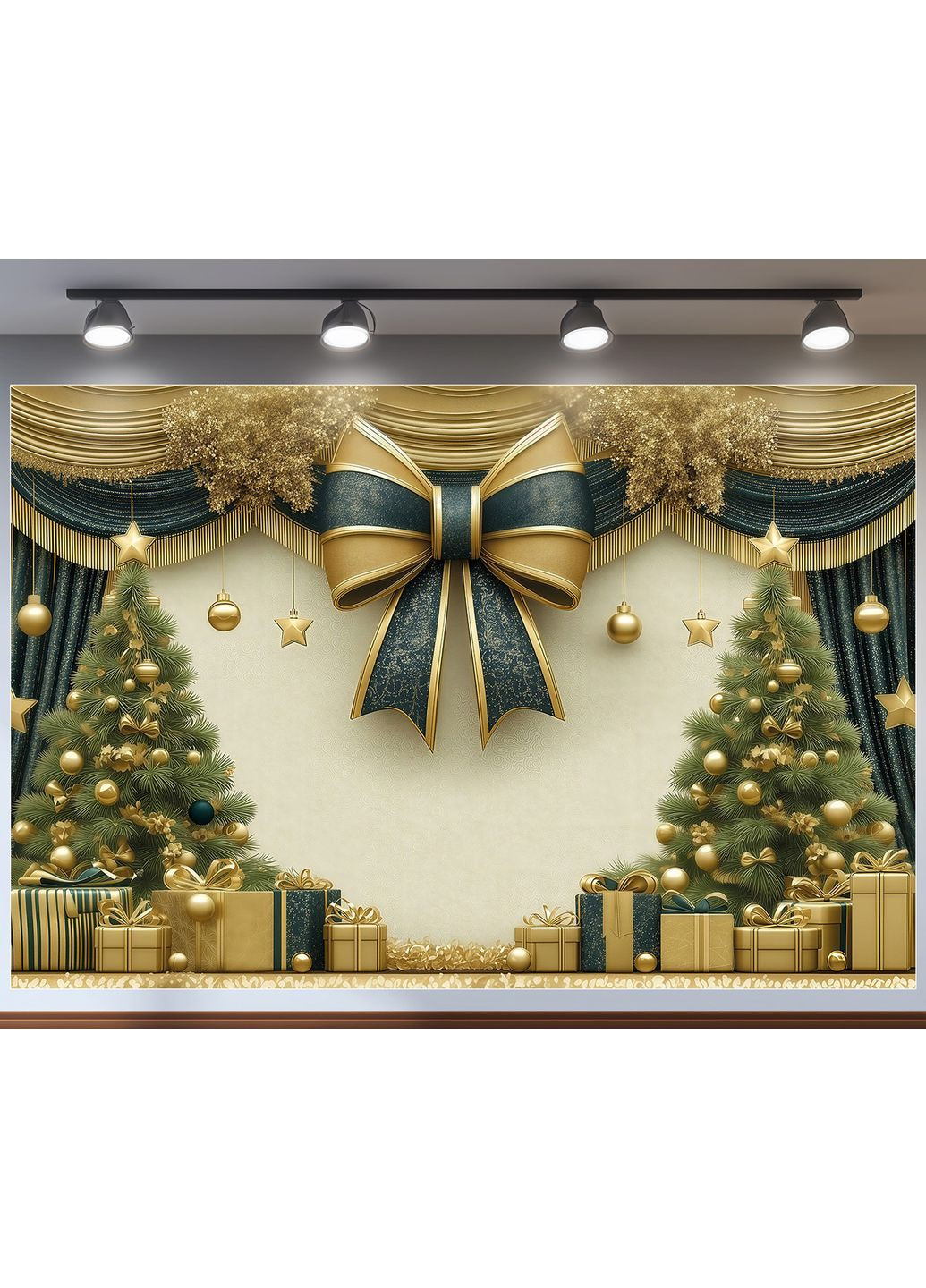 Банер для фотозони Білий із ялинками та золотими коробками – №46526 Vinylpex (369929963)