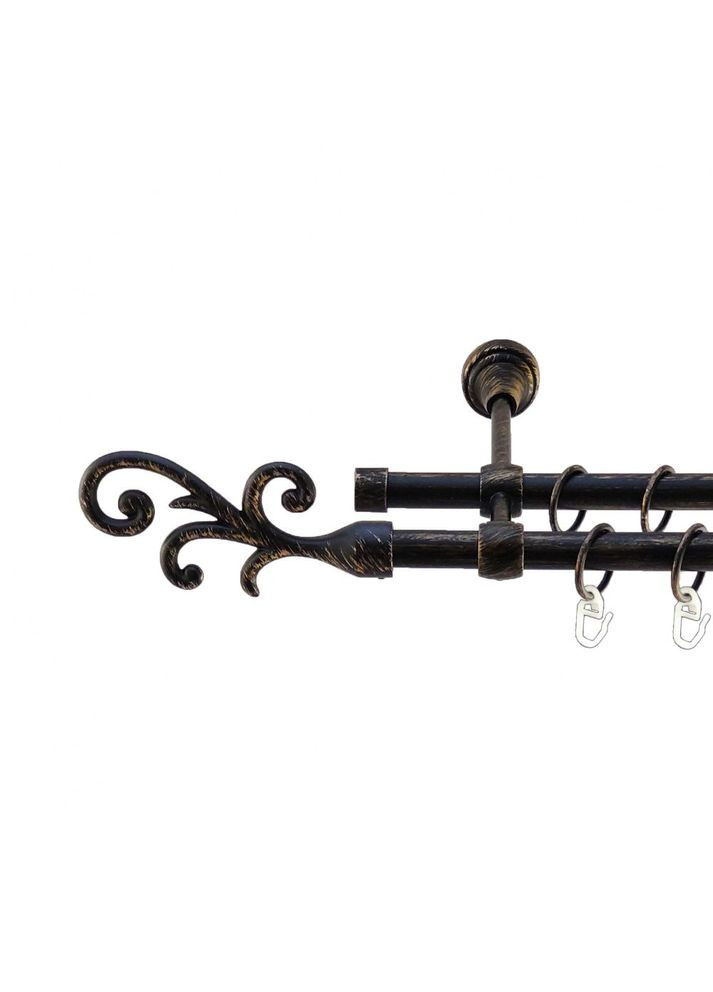 Карниз Фала металлический двухрядный литой гладкая труба Чорне Золото 16\16 мм 160 см (5468292) ORVIT (300796630)