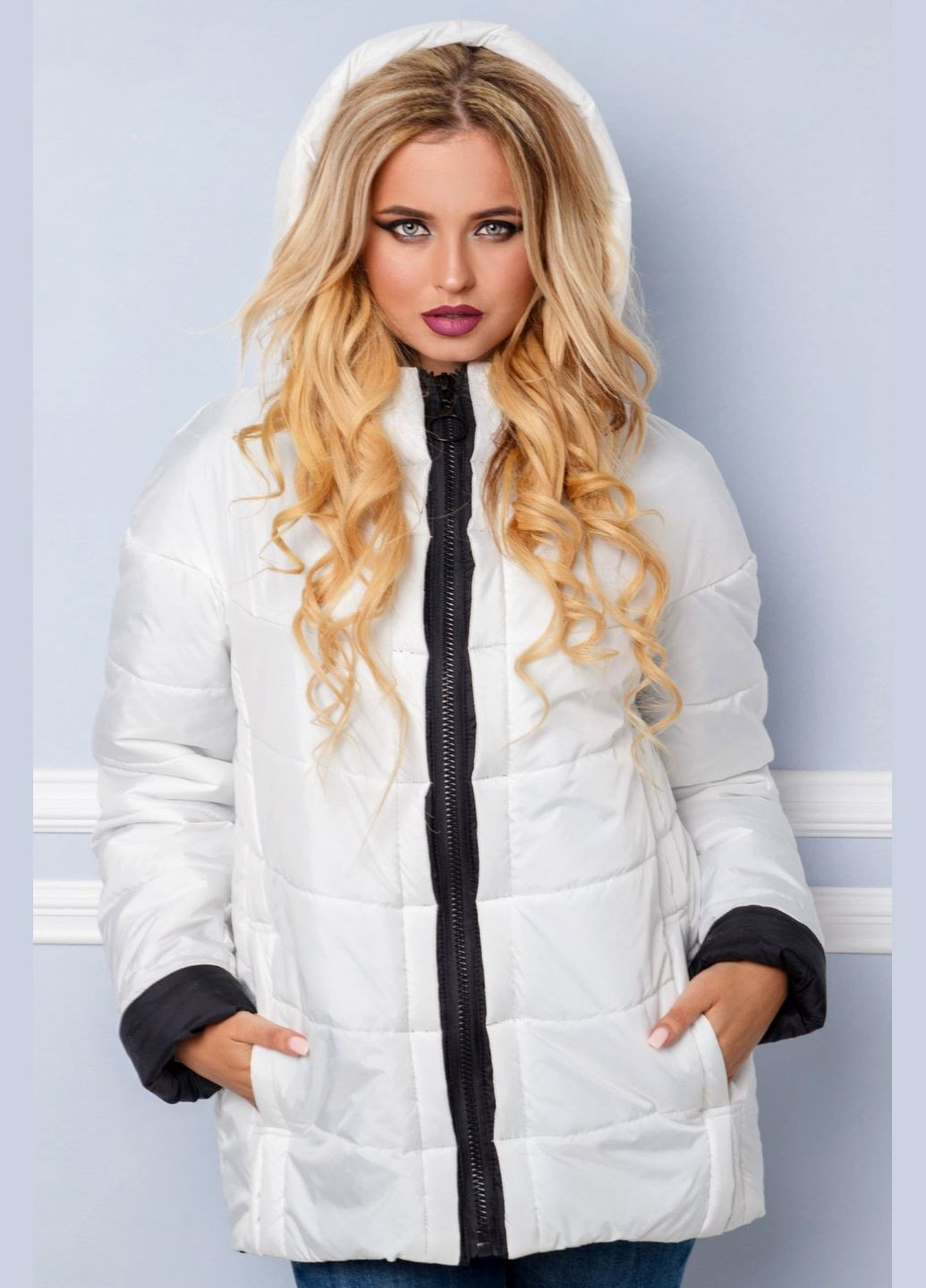 Біла демісезонна куртка hanna-2 (01025-blue44) MioRichi
