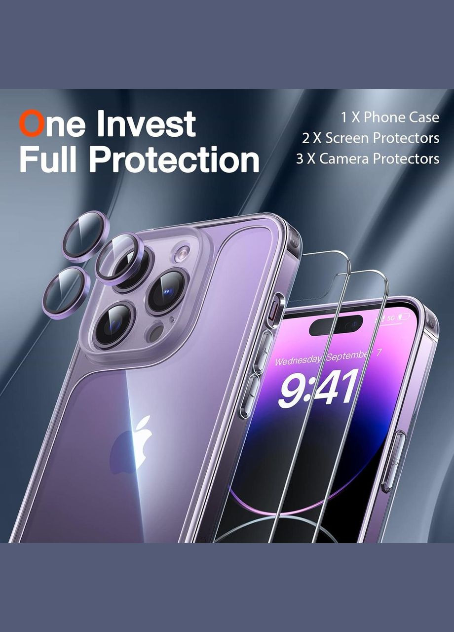 Чехол 3-в-1 для iPhone 14 Pro: защита экрана, объектива, противоударный, LK (323135074)
