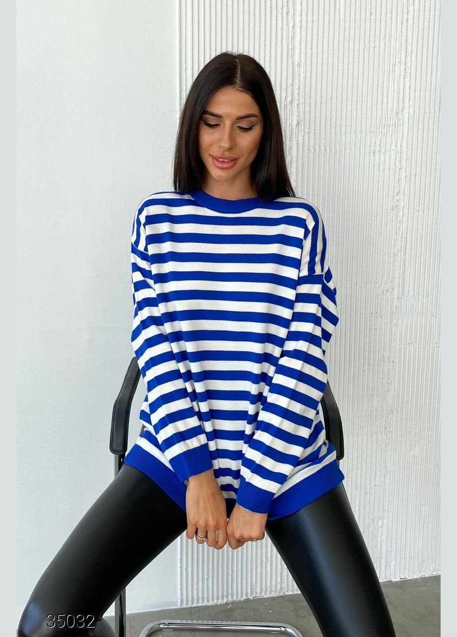 Синий демисезонный джемпер оверсайз с принтом в полоску джемпер Liton