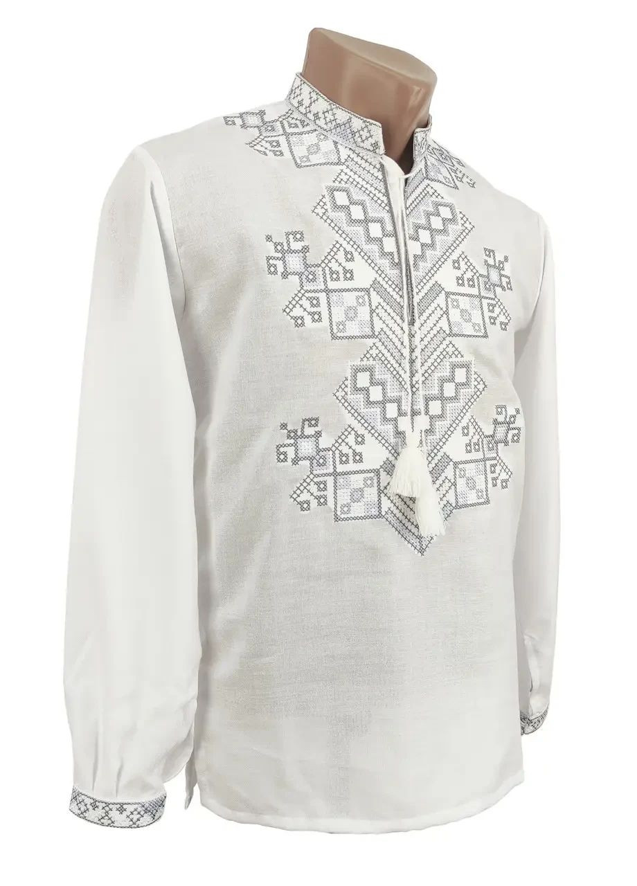 Біла біла сорочка вишиванка для хлопчика підлітка різні кольори вишивки 146 152 158 164 170 176 158, білий із синьою вишивкою (366080056)