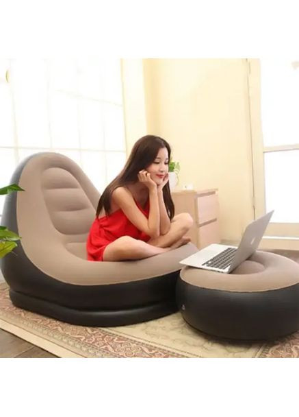 Надувной диван с пуфом Air Sofa / Надувное кресло велюровое с пуфом Digital (370617173)