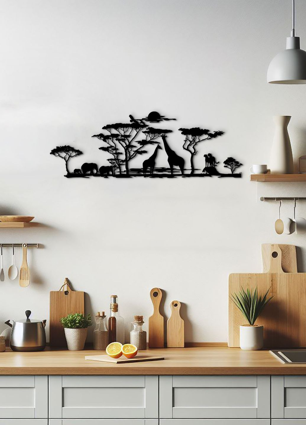 Інтер'єрна картина на стіну, декор для кімнати "Африканські тварини", мінімалістичний стиль 40х15 см Woodyard (292113739)