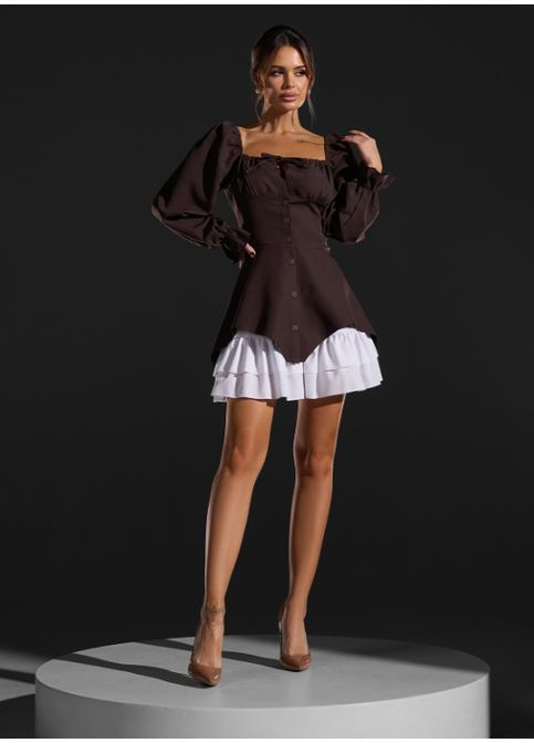 Темно-коричнева святковий, повсякденний, коктейльна, вечірня сукня з баскою No Brand однотонна