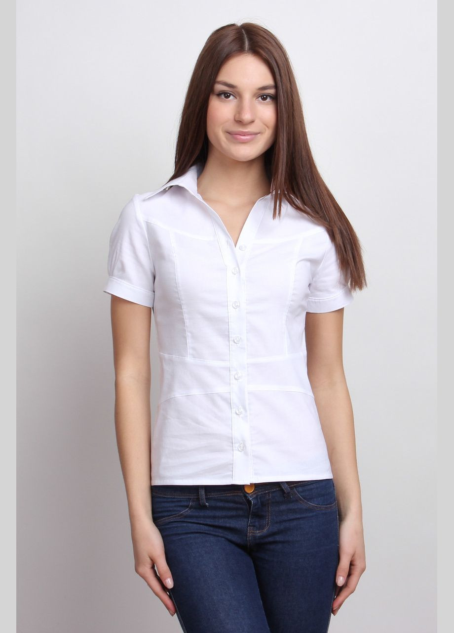 Біла сорочка з коротким рукавом, кокеткою та імітацією пояса Р78 2 Льва (354331487)