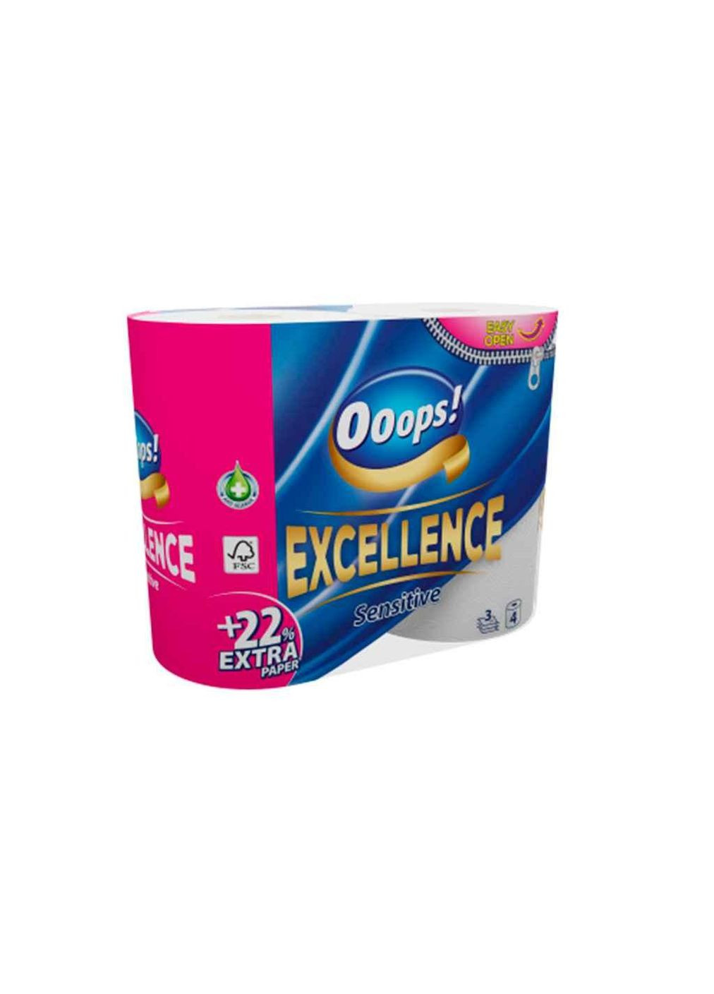 Туалетная бумага 4шт 3слой Excellence 150ведр ТМ ! ooops (300290587)