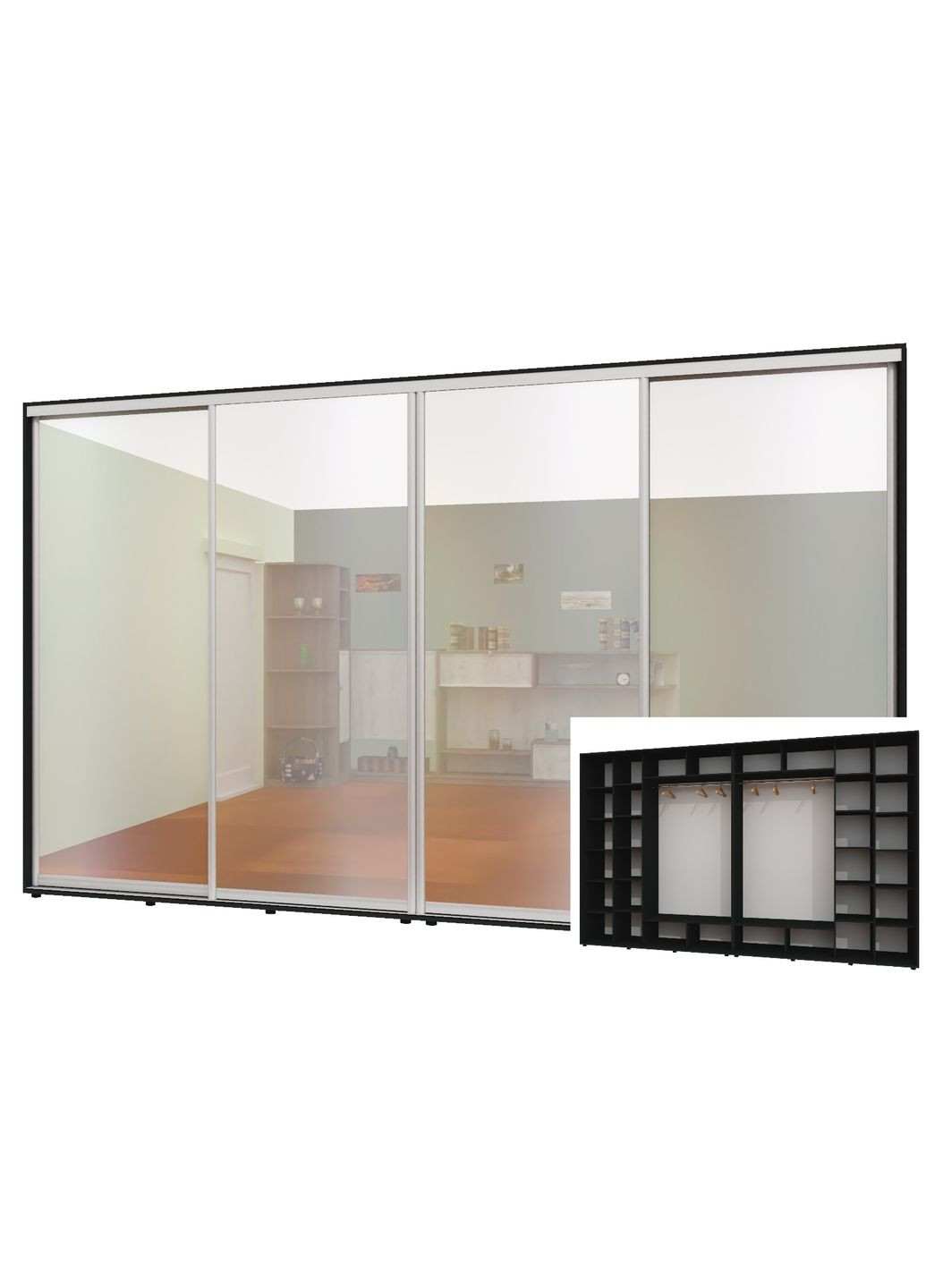 Шкаф-купе четырехдверный 380*60*250 см Антрацит 4 двери Зеркало ШК-02 Алекса (360477504)