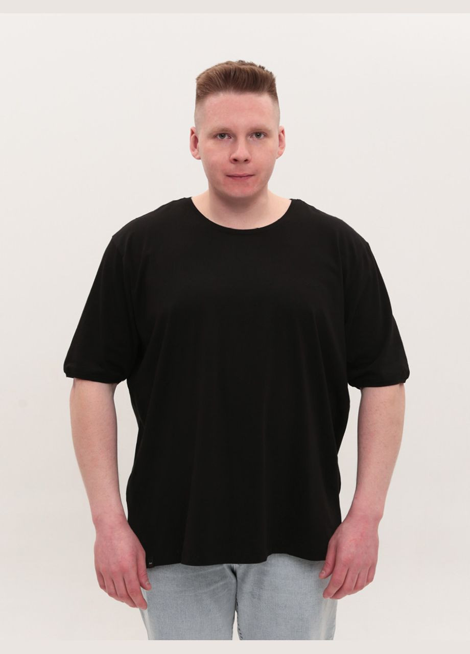 Чорна футболка чоловіча чорна однотонна у великих розмірах з коротким рукавом Jean Piere Пряма