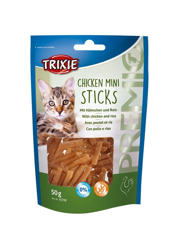 Ласощі Premio Chicken Mini Sticks для котів мініпалички з куркою та рисом 50 г Trixie (355255994)