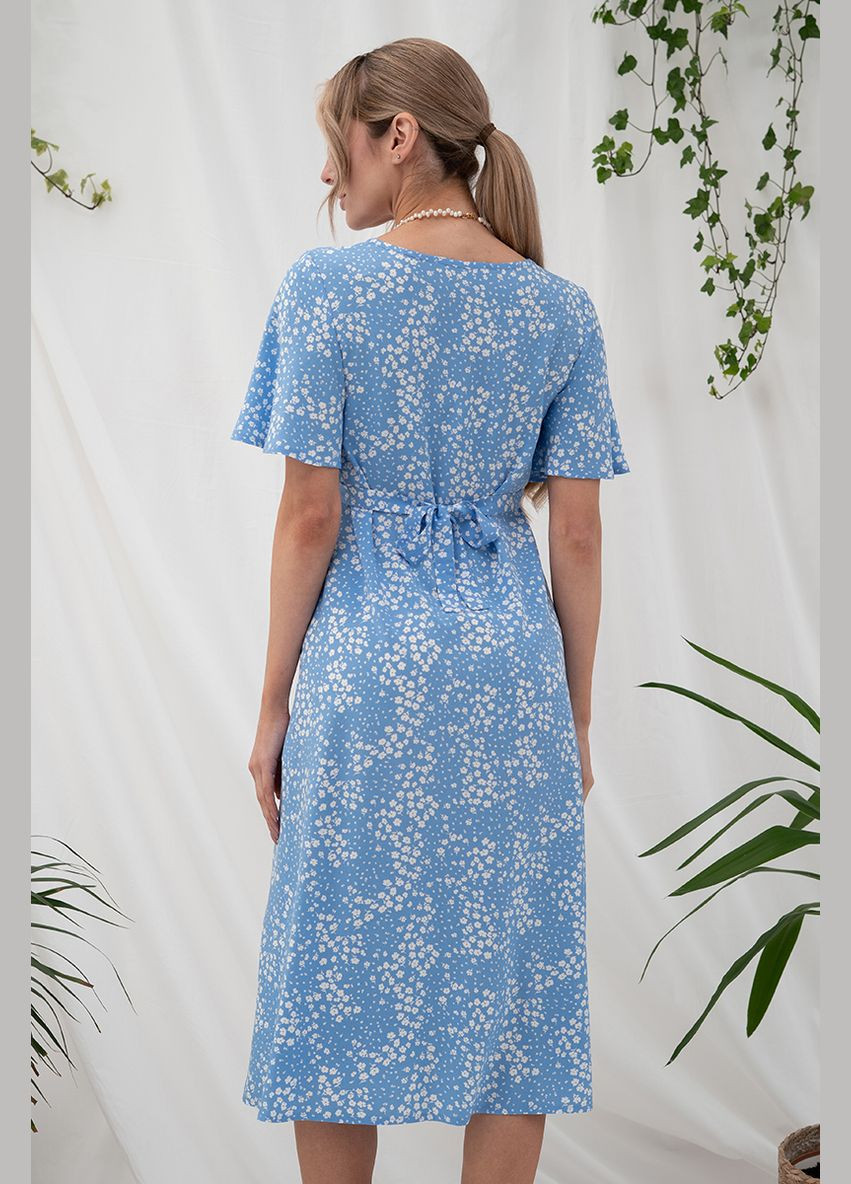 Голубое нарядное платье для беременных и кормящих мам из штапеля голубое Юла мама