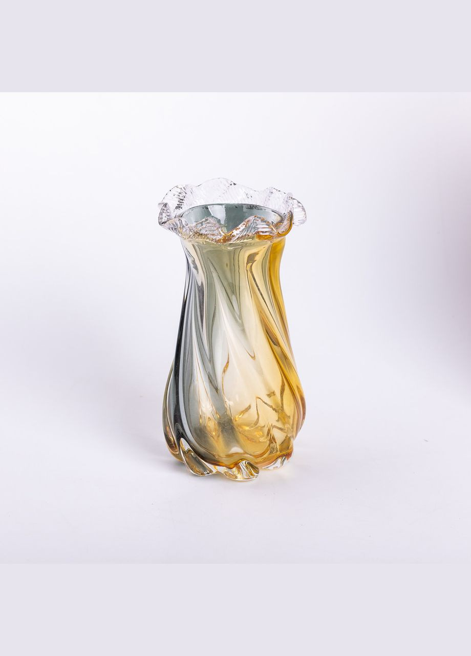 Ваза декоративна 21 см для квітів скляна фігурна ваза з кольорового скла 800 мл Жовто-сіра HP-9-12 Yiwu (327368954)