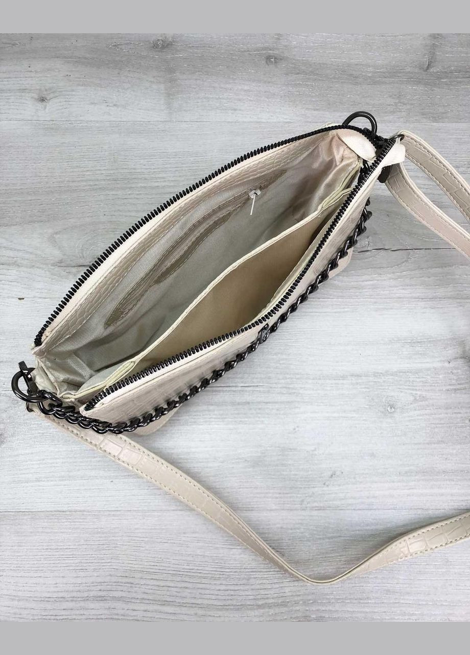 Женская сумка кросс-боди с короткой ручкой-цепочкой «Tina» экокожа молочного цвета WeLassie (298571887)