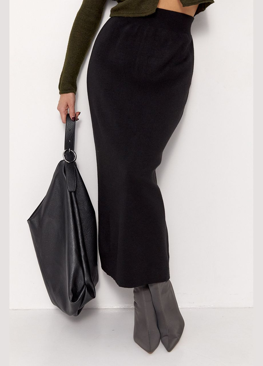 Черная теплая вязаная юбка миди Lurex