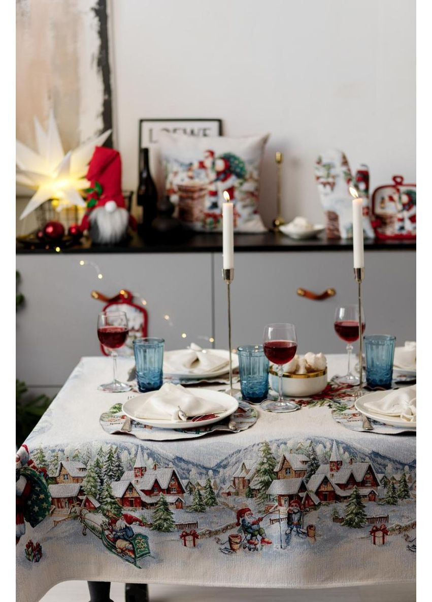 Скатертина гобеленова з велюром Снігова зима 135х220 см Прованс (366970006)