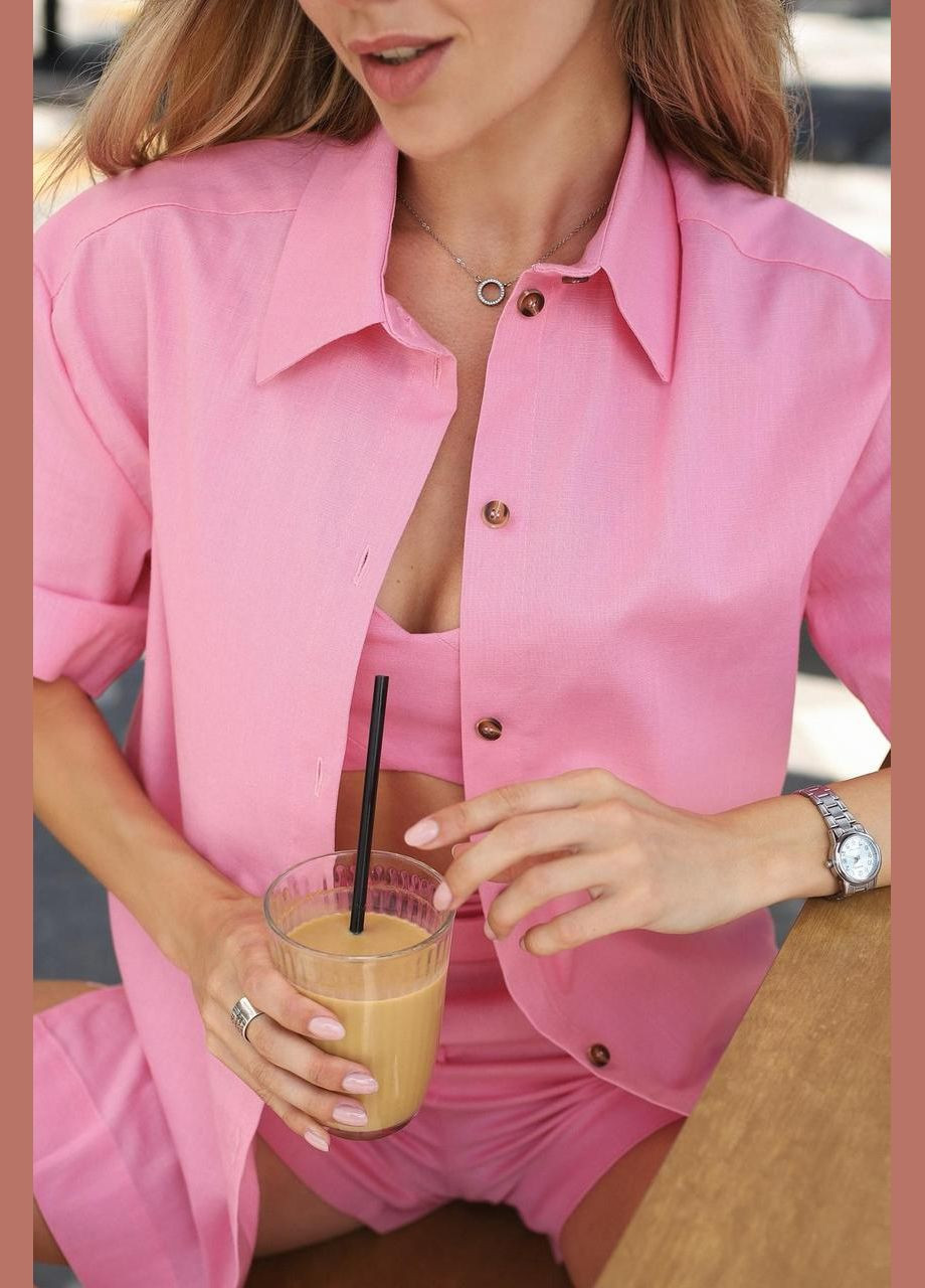 Женский комплект (рубашка, топ, шторты), трэндовый летний лляной костюм, подойдет для встреч и прогулки Intruder (360071937)