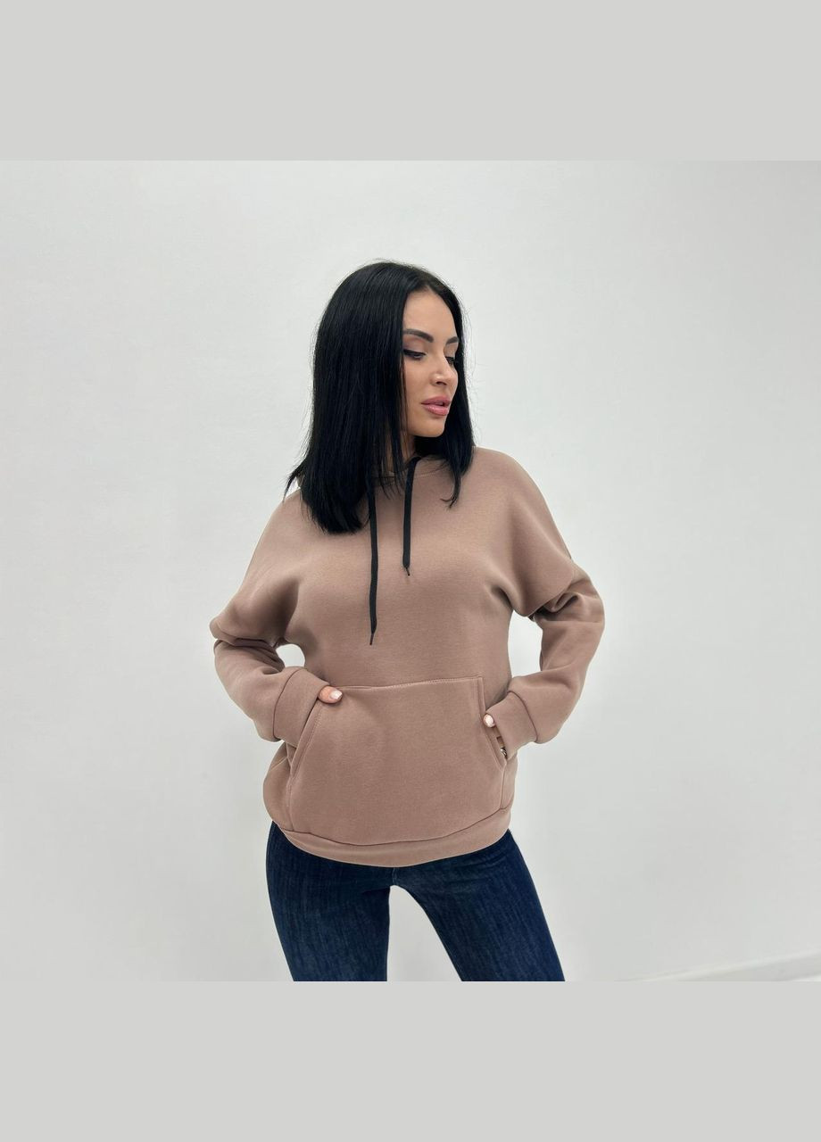 Кофейный демисезонный однотонный батник с капюшоном Fashion Girl