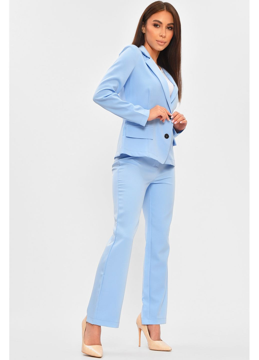 Костюм женский однотонный голубого цвета Let's Shop (364117548)