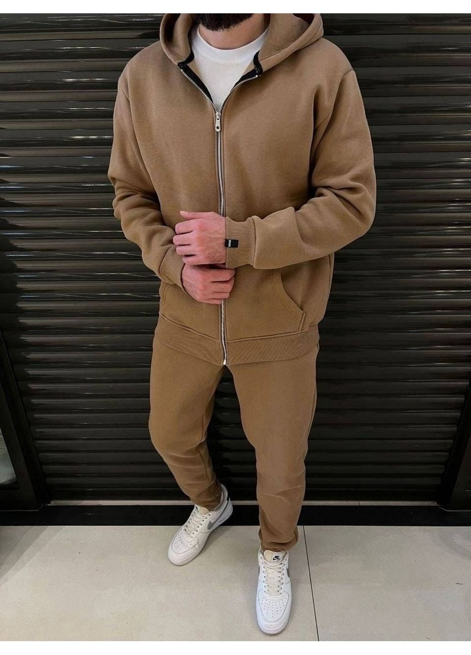 Темно-бежевий демісезонний чоловічий спортивний костюм (толстовка на блискавці + штани) брючний Україна