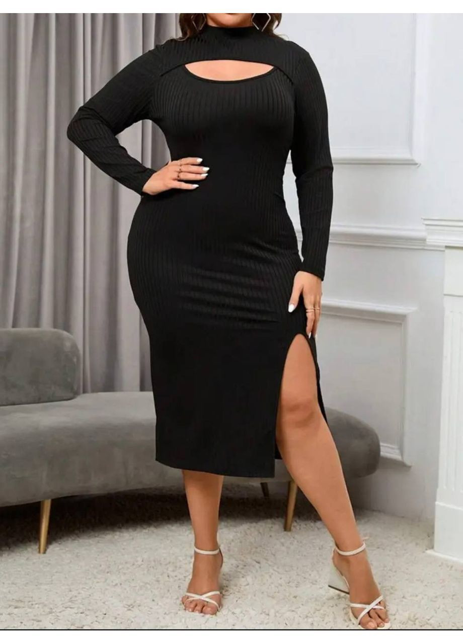 Черное платье 1398 лорен,широкий рубчик люкс,на груди вырез,снизу разрез Україна