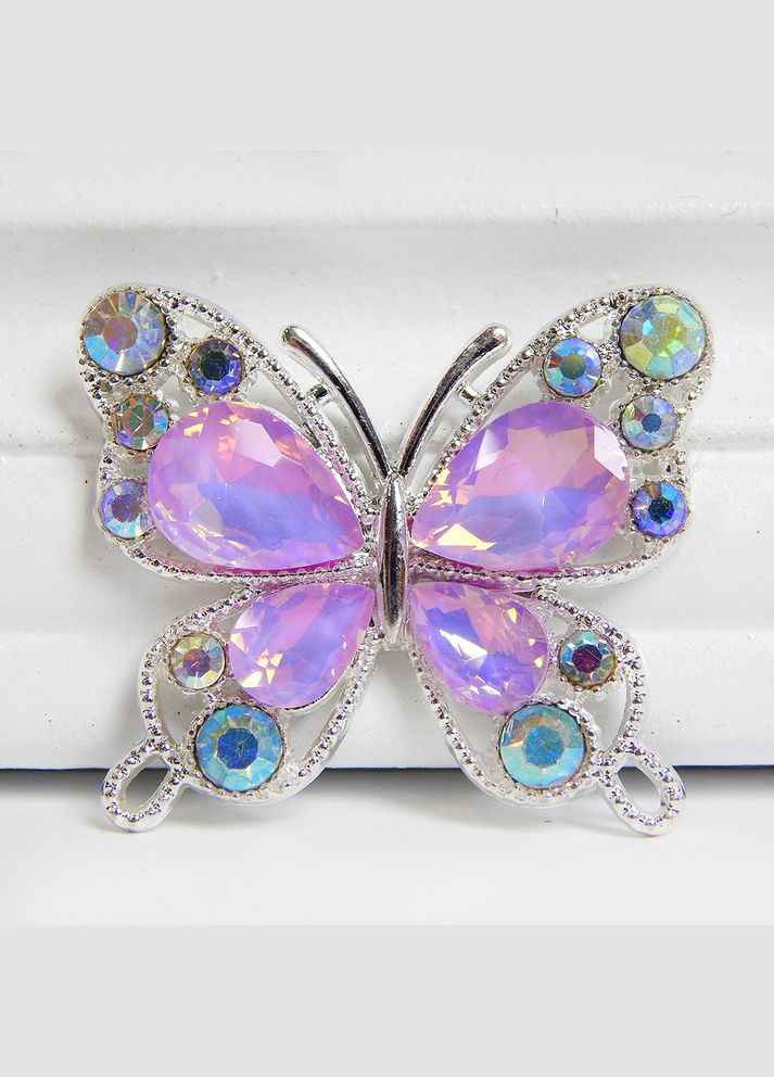 Стразовый декор Бабочка, основа-серебро, 40х33 мм, сиреневый No Brand (341731048)