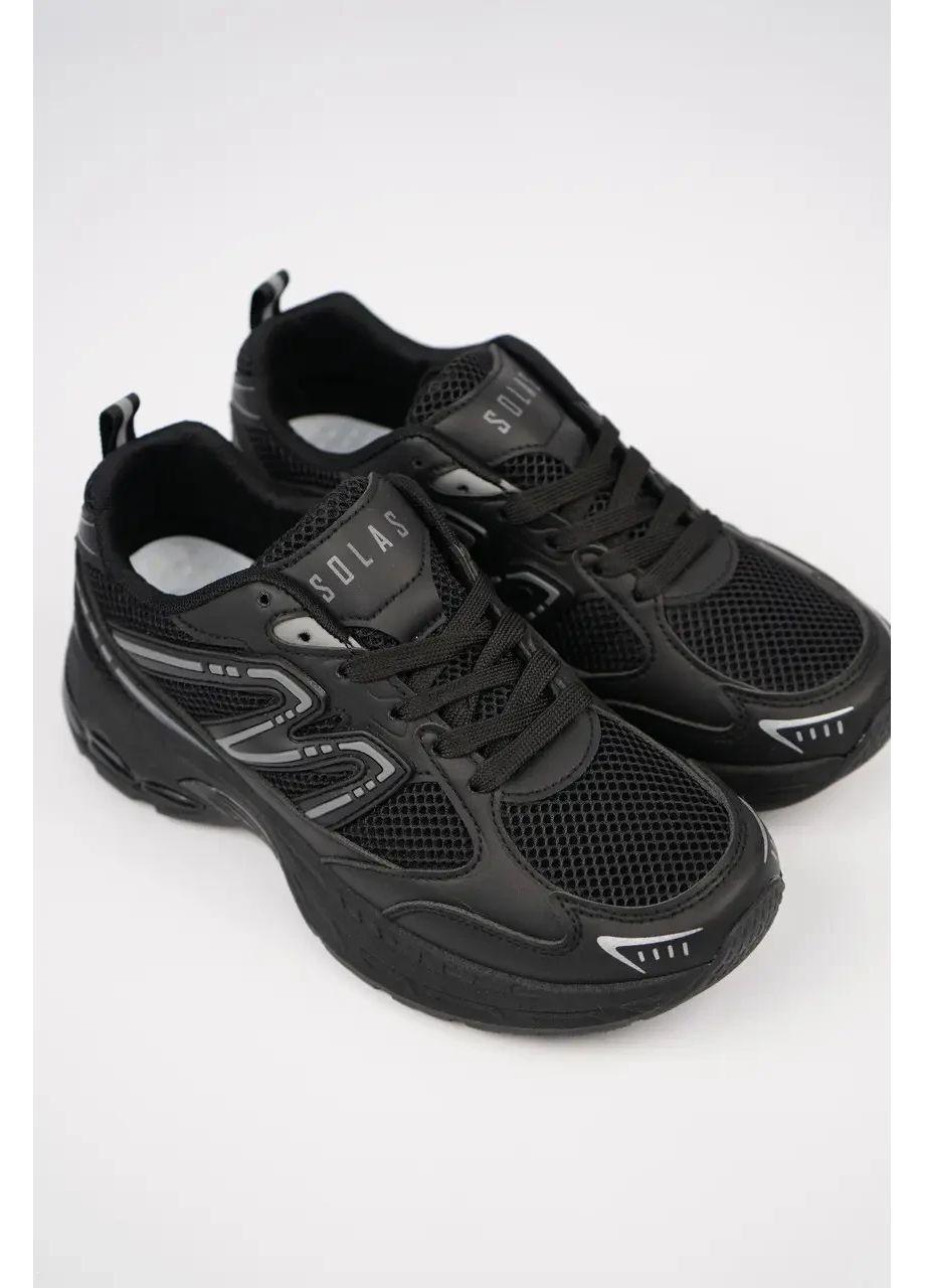 Черные летние мужские кроссовки черные сетка Solas