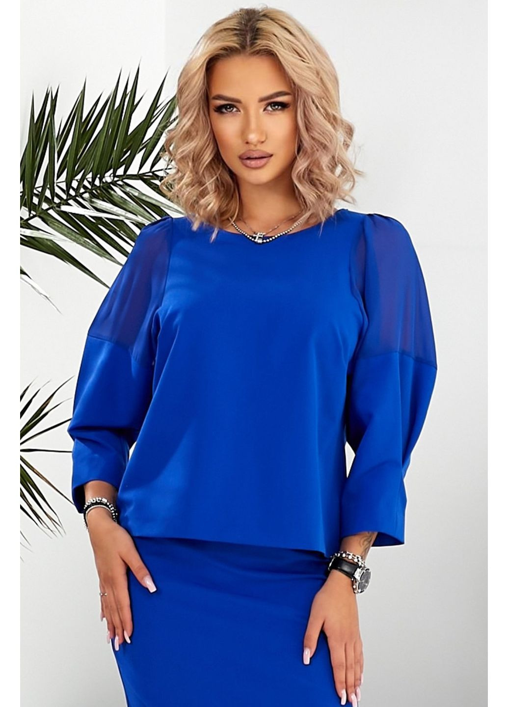 Синяя женская блуза с шифоновыми рукавами (ll05420067) LadyLike