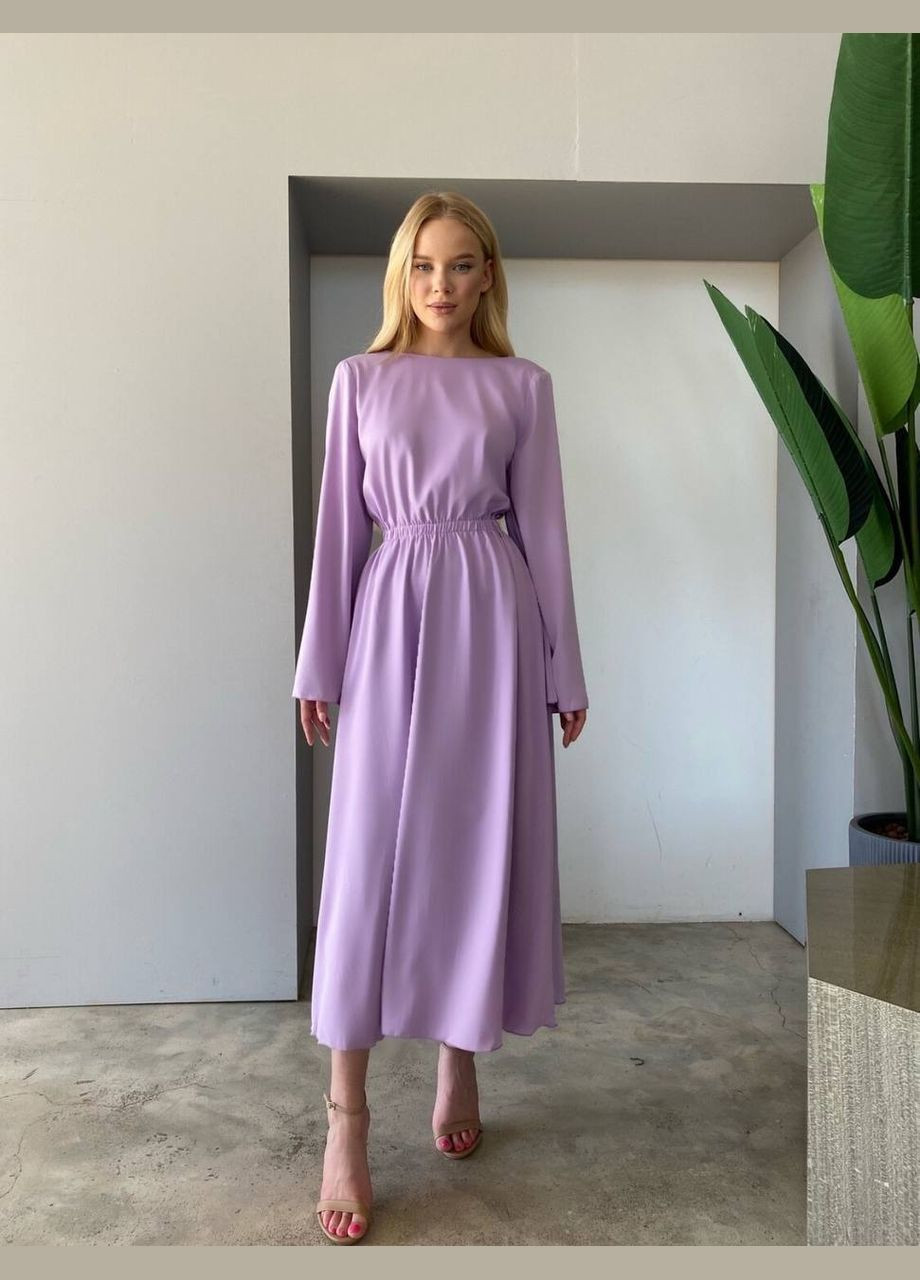 Лавандовое легкое платье миди с открытой спинкой лавандового цвета 32563 с открытой спиной No Brand однотонное