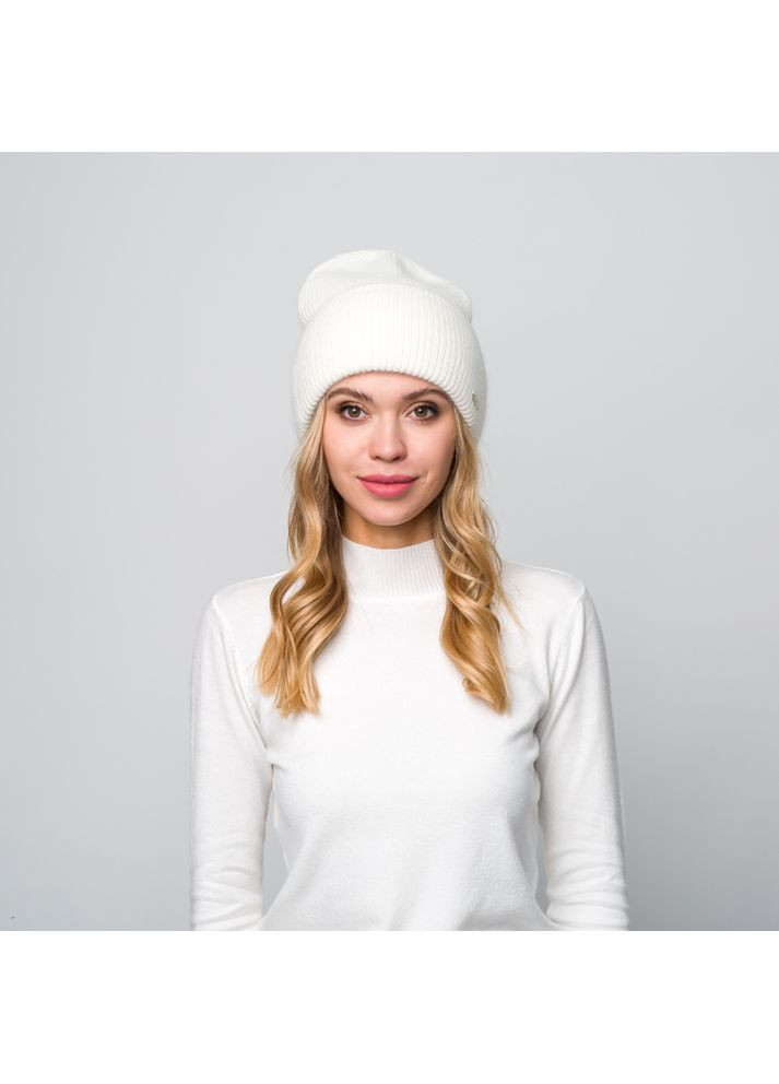Шапка бини женская ангора молочная OLIVIA LuckyLOOK 233-395 (322792849)