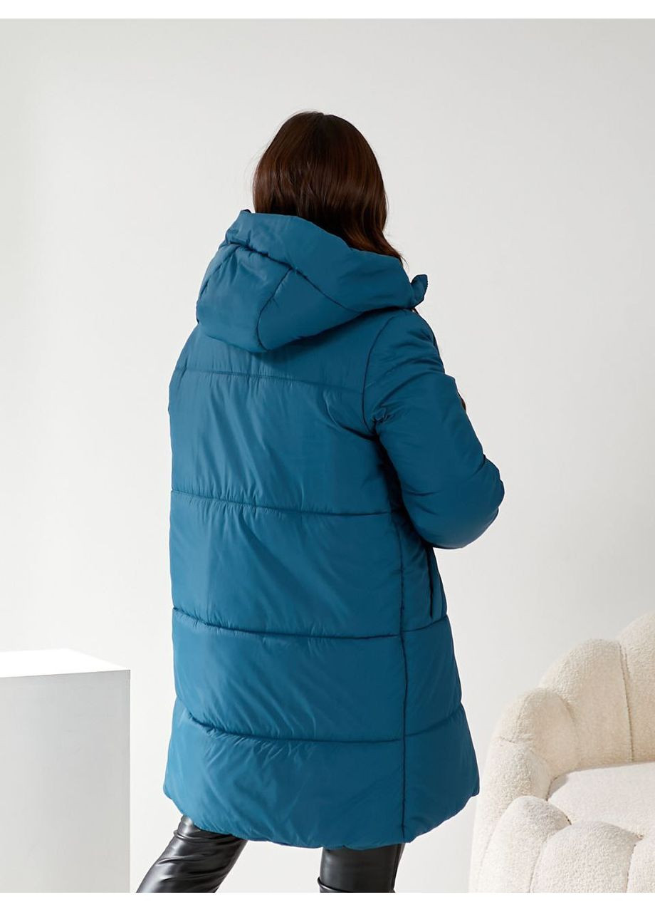 Морской волны демисезонная женская стеганная куртка с капюшоном цвета 34501 No Brand