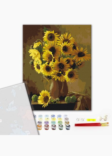 Картина за номерами Жовтогарячі соняхи 40х50 Малювання за номерами квіти Кольорове полотно Преміум PBS7808 Brushme (308987784)