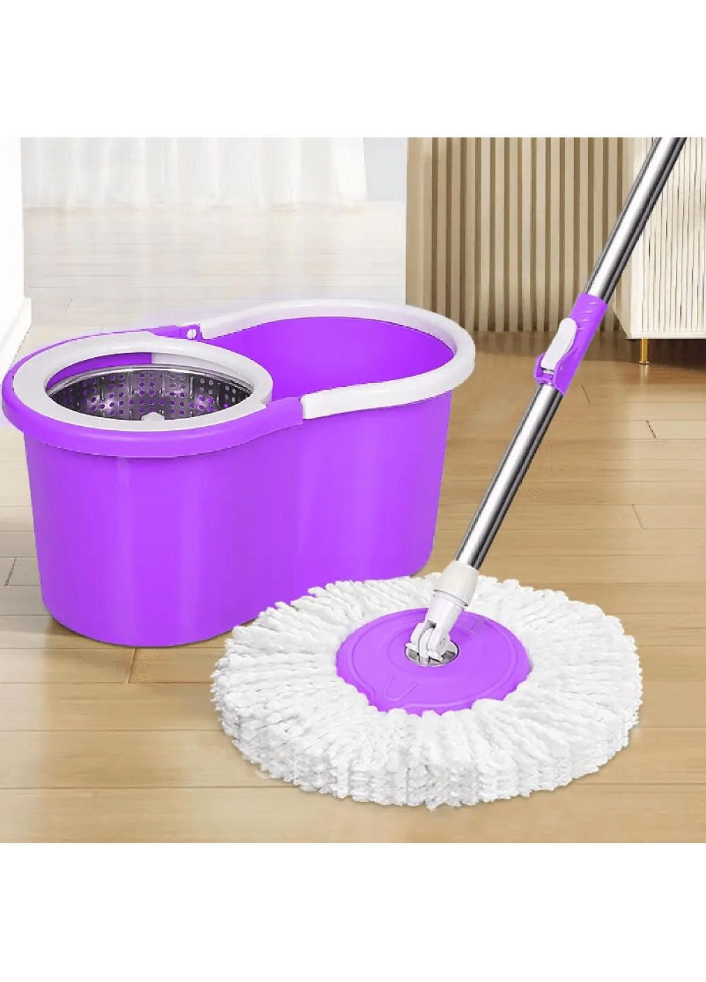 Комплект набор швабра лентяйка с ведром насадками автоматическим отжимом ручкой для переноски 10 л (478549-Prob) Фиолетовый Unbranded (306770119)