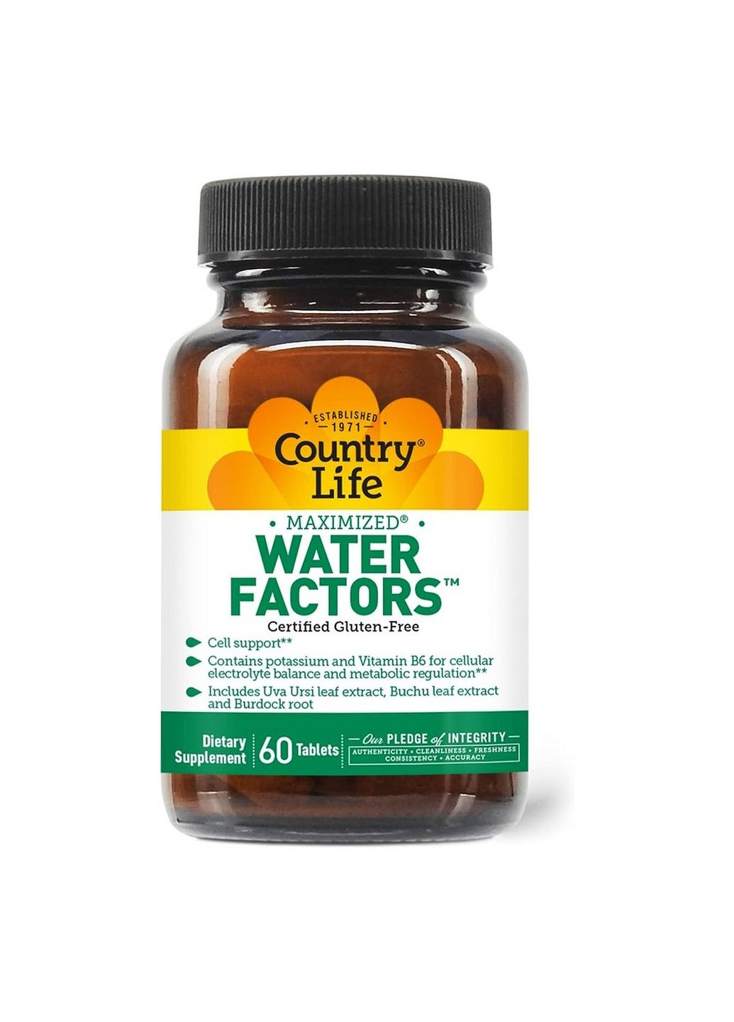 Натуральная добавка Water Factors, 60 таблеток Country Life (293480993)