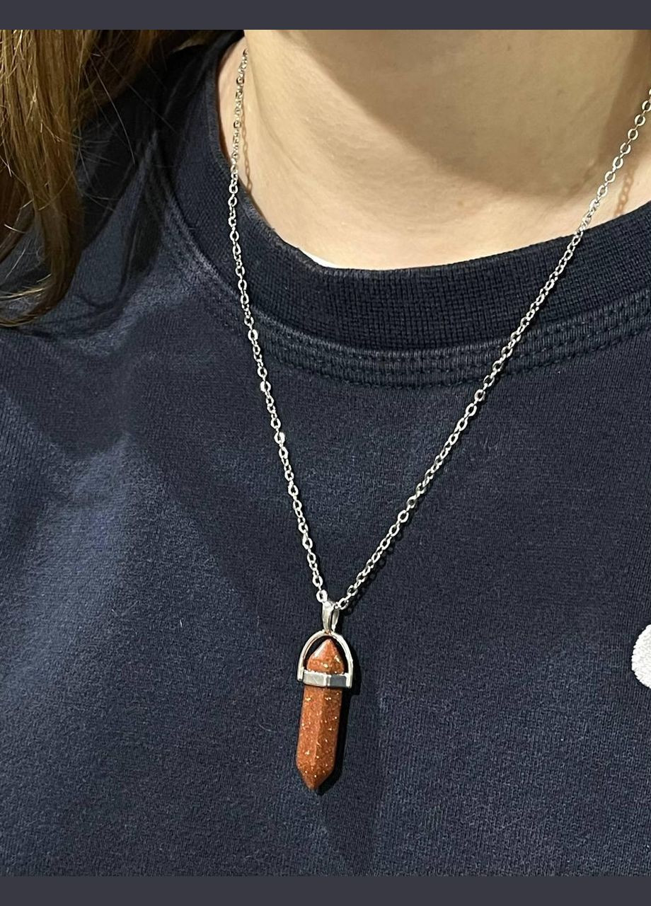 Кулон з натуральним каменем Авантюрин "Золотий пісок" кристал шестигранник на брелке в подарунковій коробочці Овен (326807812)