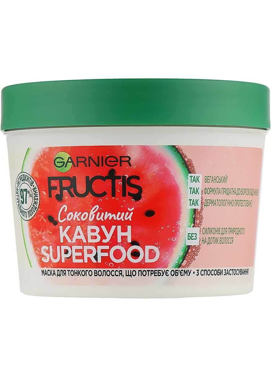 Маска 3 в 1 "Соковитий кавун" для тонкого волосся, що потребує об'єму Fructis HairFood 390ml (892125-32250) Garnier (368643290)