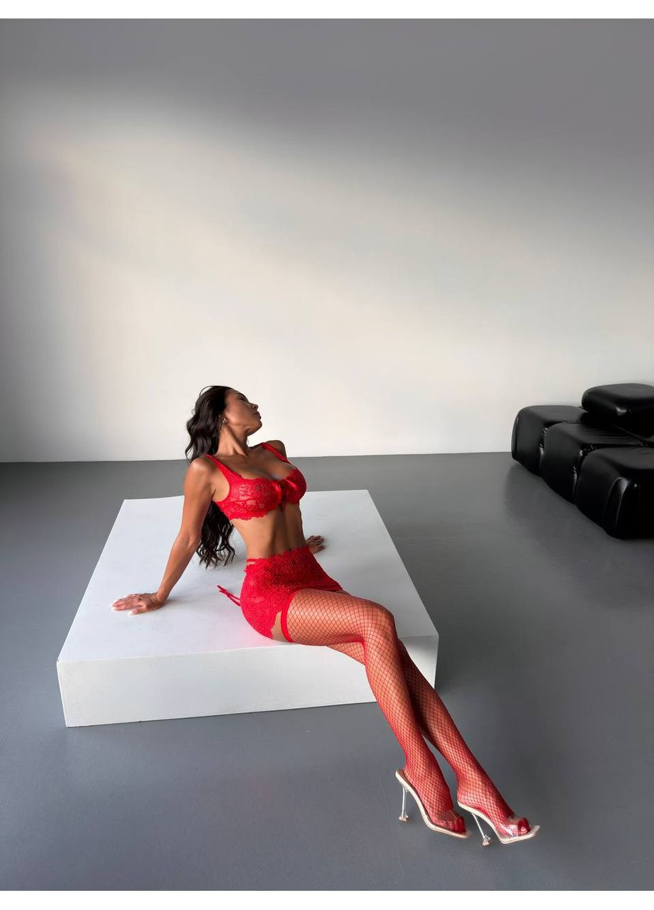 Красный балконет комплект женского белья | нежный кружевной, красное соблазнение Vital-Textile без косточек полиэстер, эластан