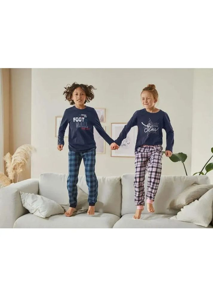 Темно-синя зимня піжама для дівчинки лонгслів + брюки Pepperts