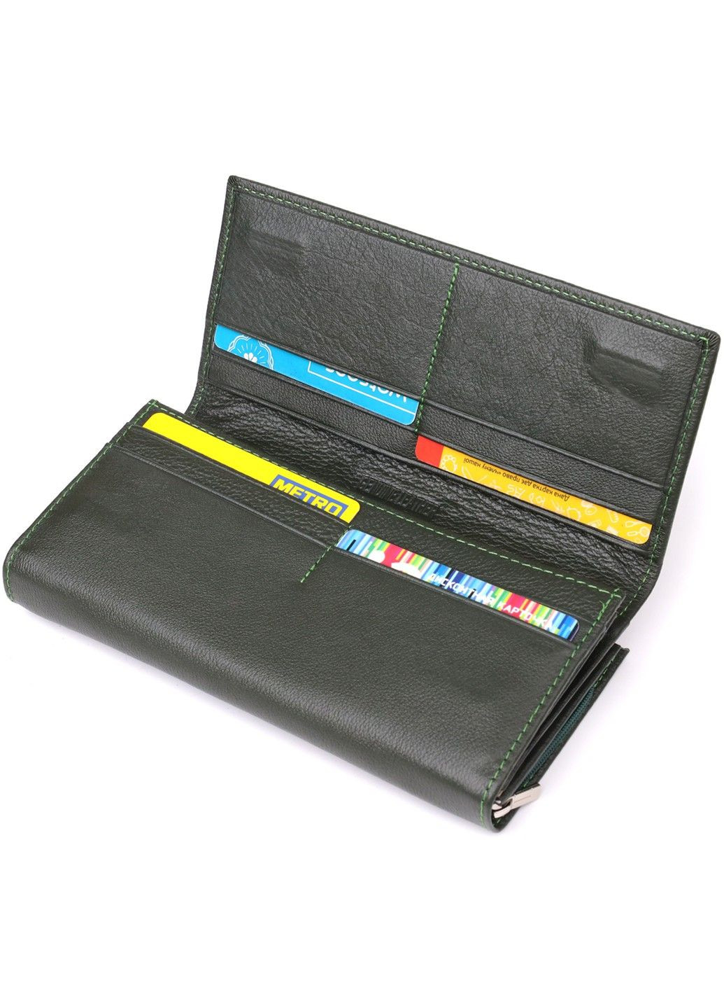 Місткий жіночий гаманець на магнітах із натуральної шкіри 23115 Зелений st leather (330359586)